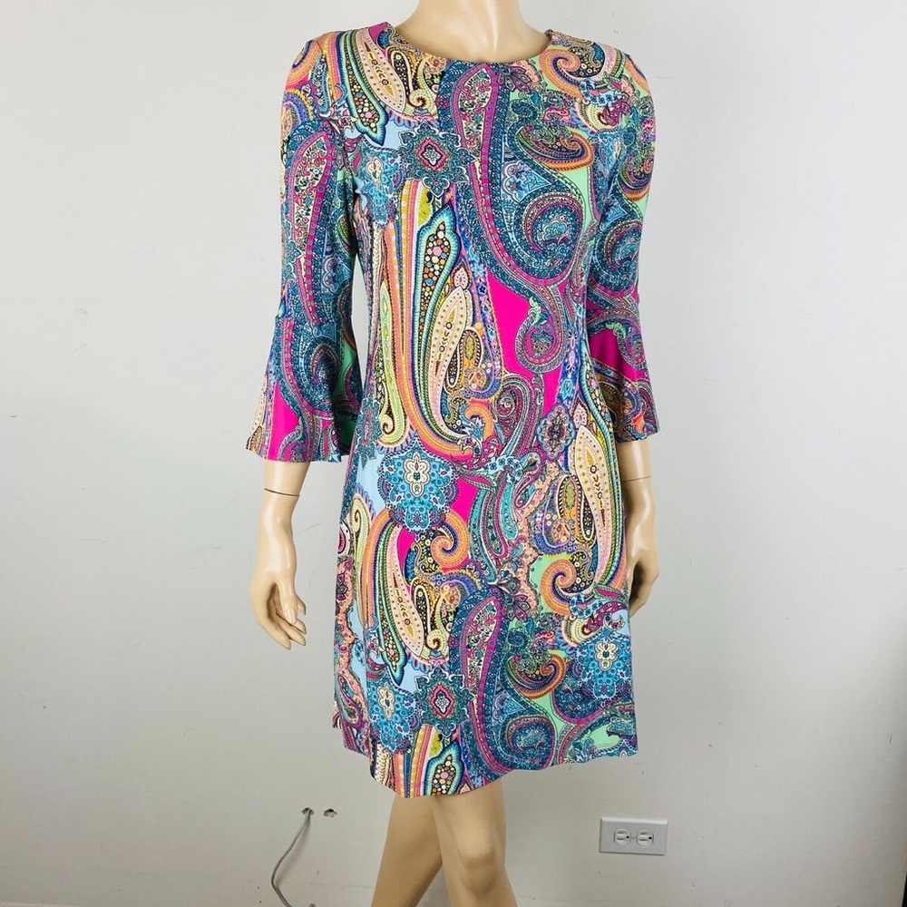 Tommy Hilfiger Bright Colorful Paisley Printed Flare Bell Sleeve Dress